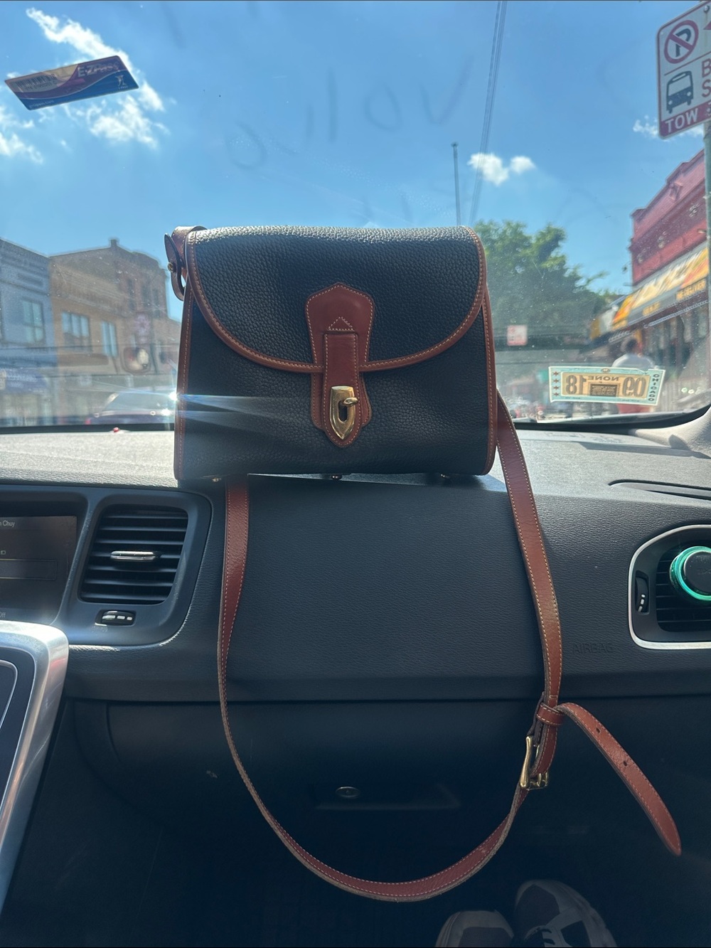 Dooney & Bourke Black Pebbled Leather Messenger with Brown Trim
